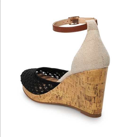 Black & Tan Wedges Espadrilles Lace Memory Foam - Picture 2 of 8